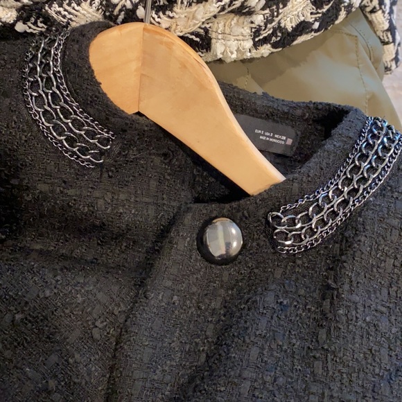 Zara Tweed Front Jacket With Chain Detail - Picture 5 of 12